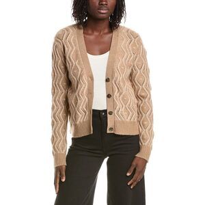 &Isla Womens  Maeve Plaited Cable 100% Cashmere Cardigan, Brown